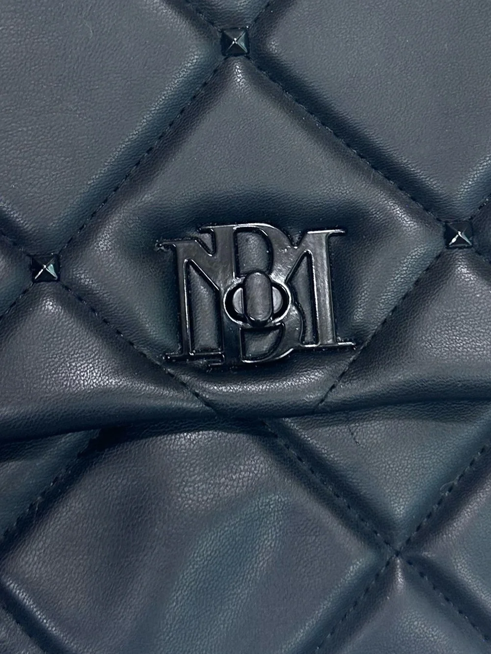 Badgley Mischka Vegan Leather Quilted Stud Shoulder Bag With Chain Strap, Black